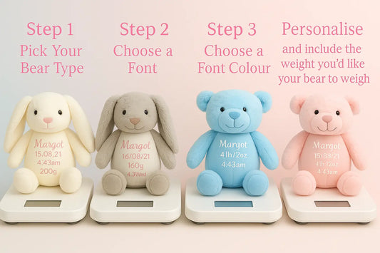 Personalized plush bears as mothers day gift with embroidered names