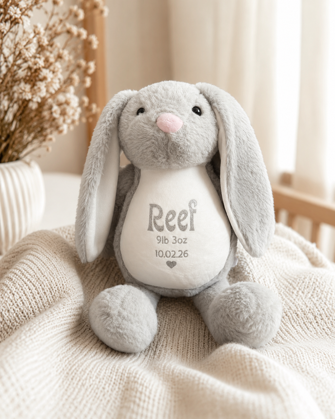 Grey Bunny Birth Weight Keepsake | MargotLoves