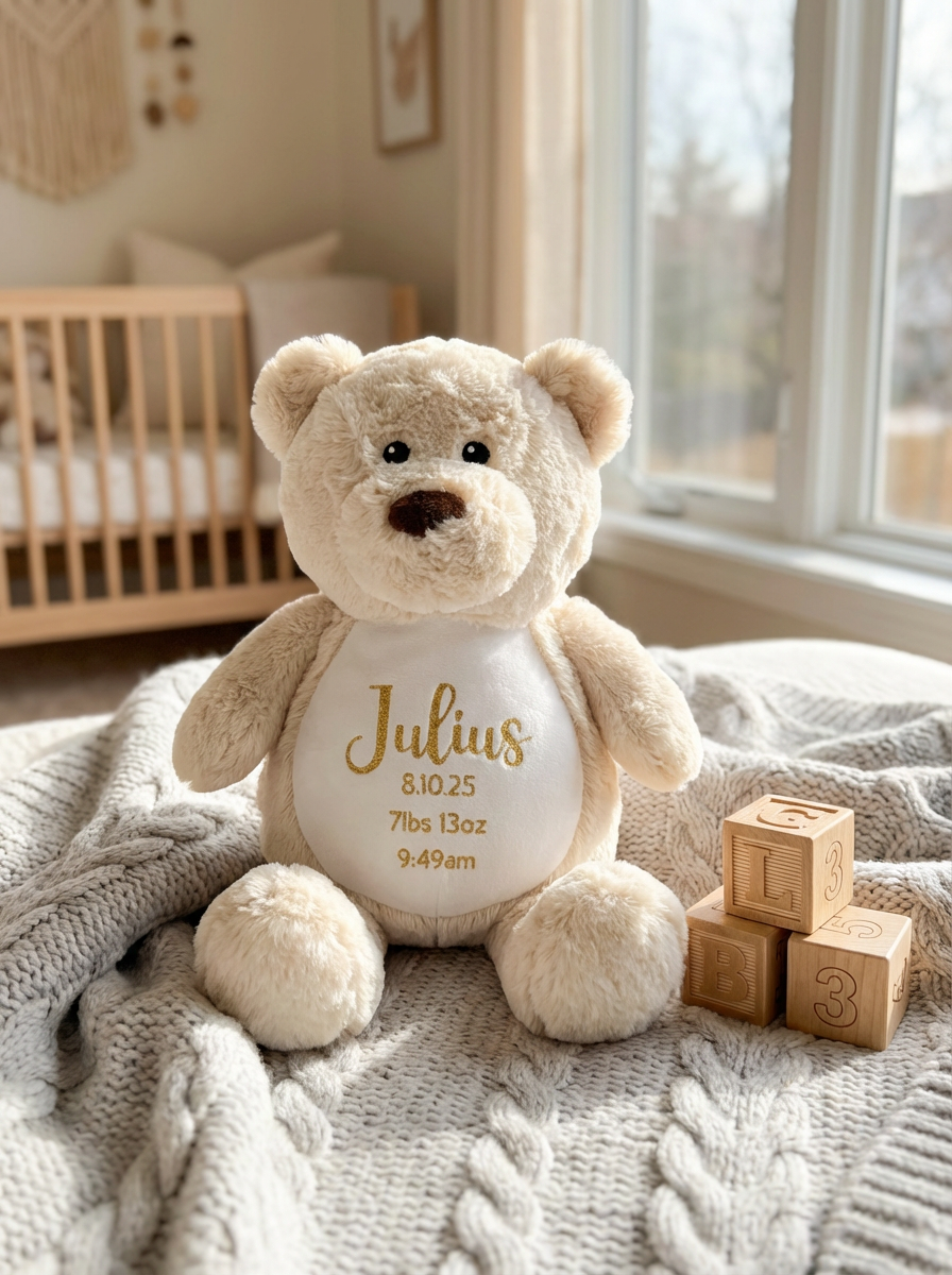 Personalised Beige Birth Weight Bear – Weighted Teddy Keepsake