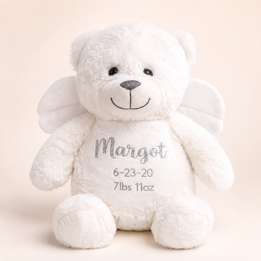 Personalised Angel Bear Birth Weight Keepsake – Weighted to Your Baby’s Exact Weight