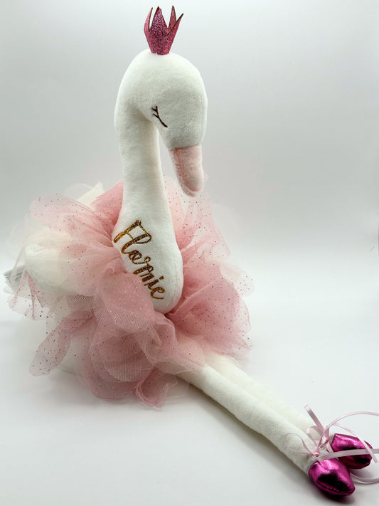 Beloved white swan rag doll princess in pink tutu with ballet slippers