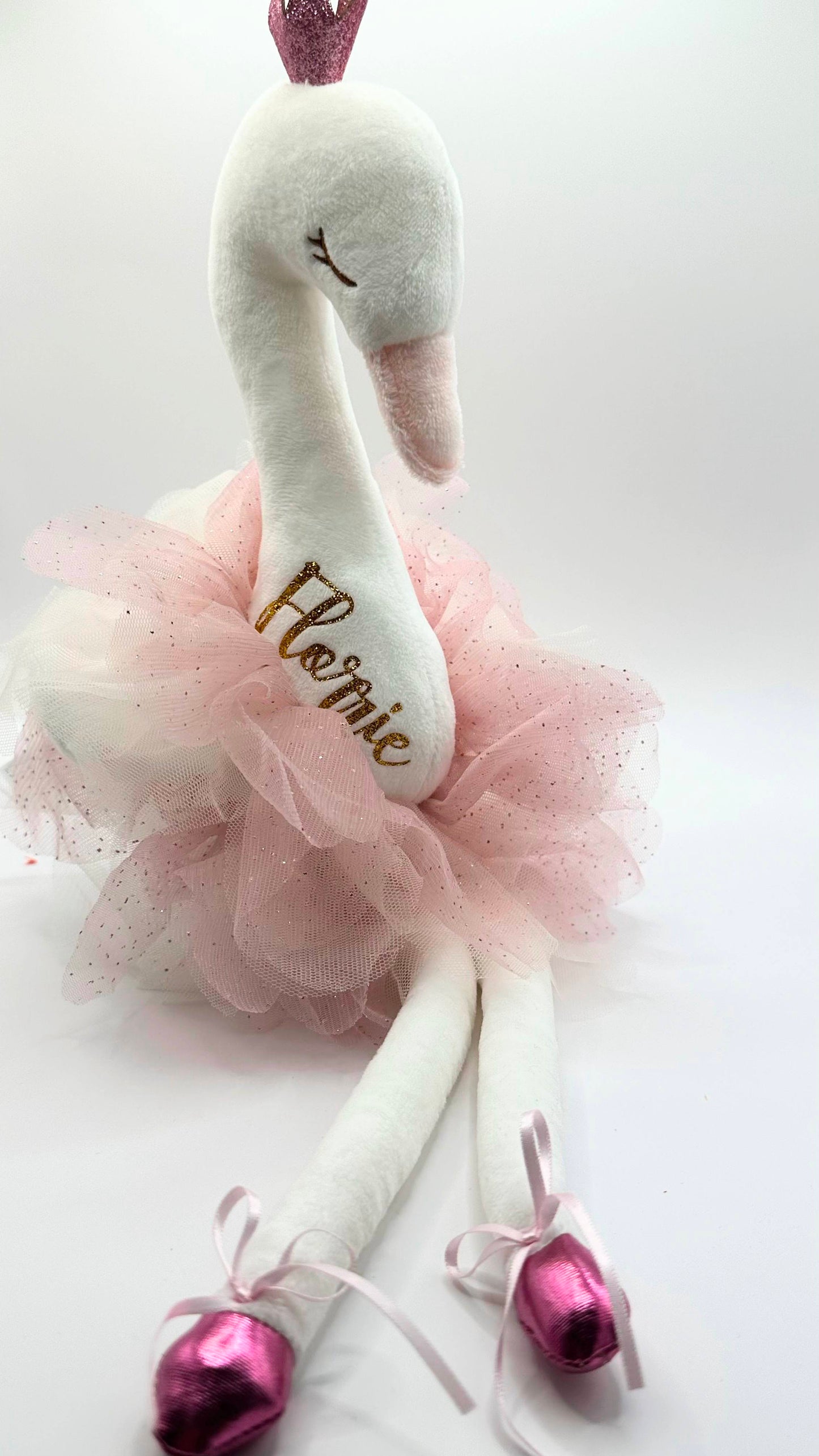 Beloved white swan rag doll in pink tutu and ballet slippers